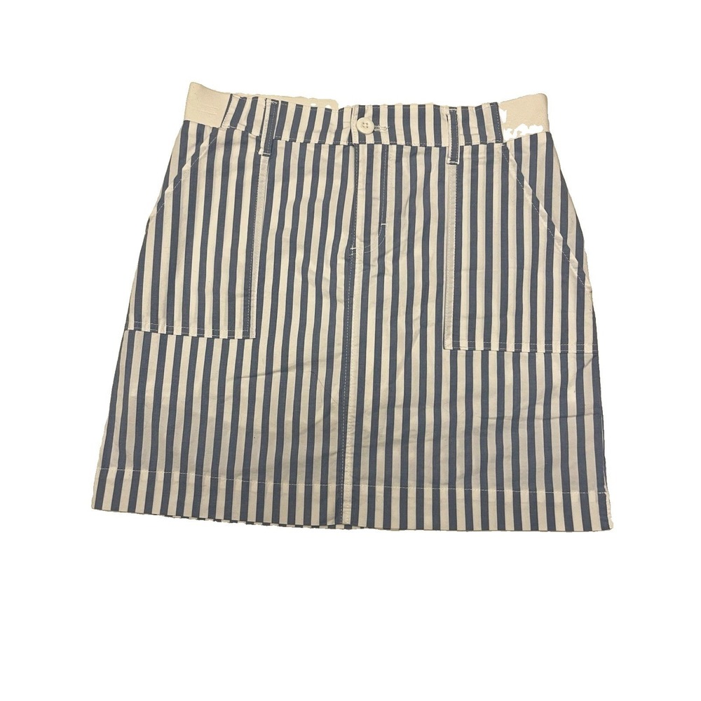 Lee® Women's Medium Mid Rise Skort Blue& White Strip Pockets Side Stretch Sz M